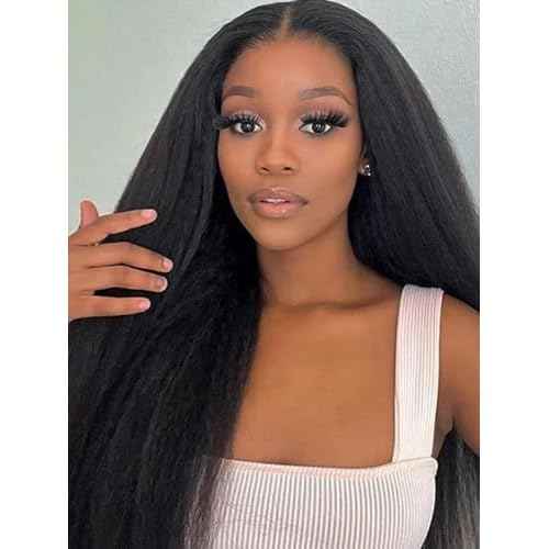 ISEE 3 In 1 Half Wig Kinky Straight Glueless Wigs Human Hair Comfortable Fit No Glue Needed Wear & Go Seamless Clip In Wigs 16 Inch