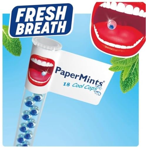 PaperMints CoolCaps - Instant Fresh Breath Mints Sugar-Free, 10 x Tubes of 18 capsules Extreme Bad Breath Treatment for Adults, Breath Freshener Pearls for Halitosis Treatment Keto-Friendly Peppermint