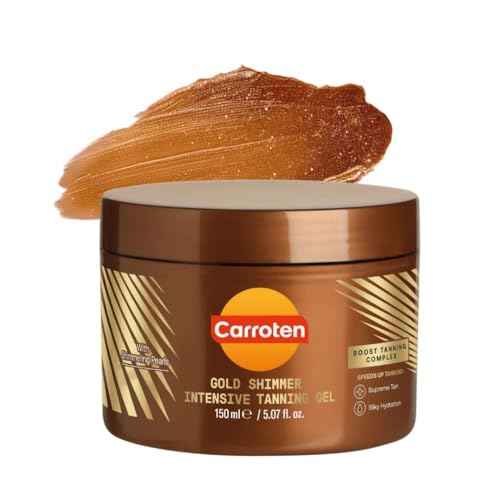 Carroten Gold Shimmer Tanning Gel | Browning Indoor/Outdoor Tan Accelerator | Non-Greasy, Water-Resistant with Carrot & Coconut Oil | Vitamin A & E For Moisture & Hydration | Made in Greece | 5 Fl Oz