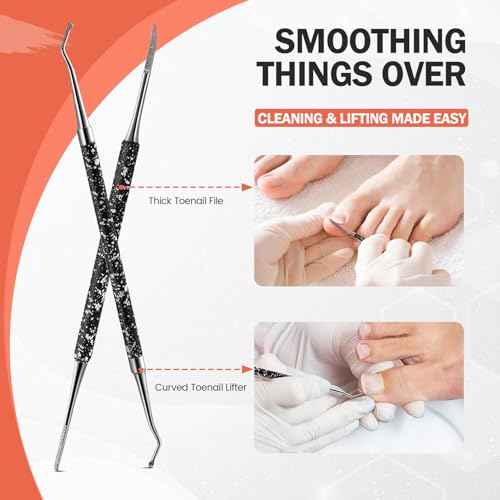 BEZOX Toenail Clippers Kit for Seniors ? The Ultimate Solution for Thick & Ingrown Toenails with Curved Head Toe Nails Clippers, Long Handle Toenails Clippers Thick Nails, Nail File & Toenail Lifter
