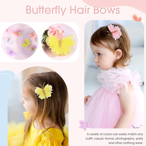 Oaoleer 16PCS Mini Butterfly Hair Clips, 2" Tulle Mesh Hair Bow Pins Colorful Butterfly Hair Barrettes Wedding Hair Accessories for Baby Girls