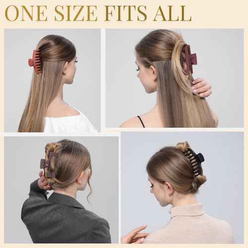 LuSeren 8 Pack Hair Clips for Women 4.3 Inch Large Hair Claw Clips for Women Thin Thick Curly Hair, Big Matte Banana Clips,Strong Hold jaw clips Black Orange Dark Brown Light rose