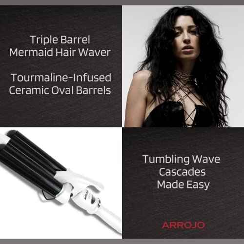 Arrojo Triple-Barrel Mermaid Waving Wand ? Infrared Technology Beach Waver ? Temperature Control Curling Iron ? Positive Ionic Curling Wand ? 3 Barrel Curling Iron for All Types of Hair