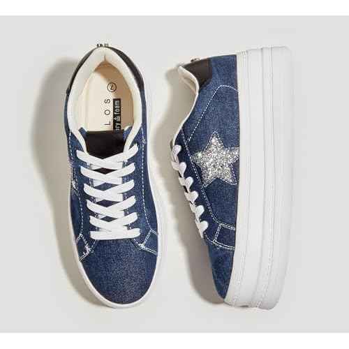 BELOS Fashion Platform Women Sneakers Faux Suede Stars Holographic Rainbow Walking Shoes