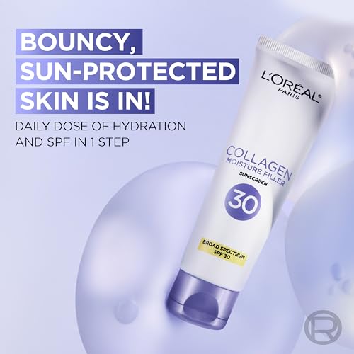 L'Oreal Paris Collagen Moisture Filler Face Cream with Broad Spectrum SPF 30, Anti-Aging Moisturizer and Daily Sunscreen, Includes Face Serum Sample
