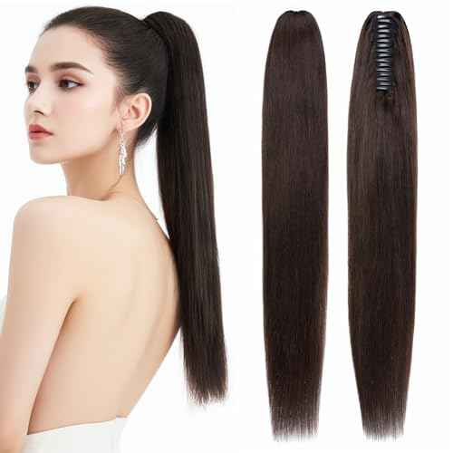 Human Hair Claw Clip Ponytail, Claw Clip Human Hair Ponytail,Effortless Application with Secure Hold,Style in Seconds,Quick Styling Solutions for Busy Lives,20"/117g Dark Brown
