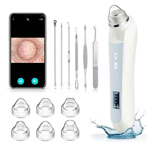 Facial Pore Blackhead Remover Vacuum, 1080P Camera Blackhead Remover, 20x Zoom, 8 LEDs £¦ 3 Suction Modes, 800mAh Battery & USB - 6 Heads Pore Cleaner Kit for Women&Men(White)