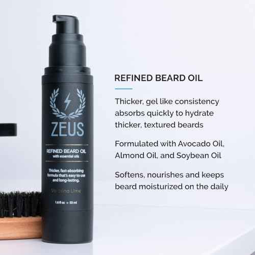 ZEUS Beard Care Starter Kit for Men, Natural Shampoo, Conditioner & Refined Oil, Soften, Hydrate & Strengthen Thick Facial Hair (Made in USA) Vanilla Rum