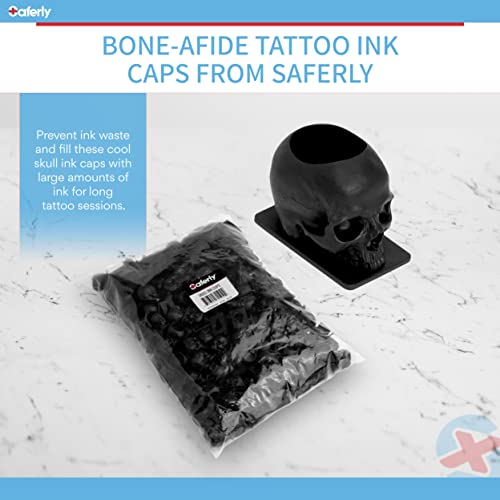 Saferly Skull Tattoo Ink Caps Cups for Tattooing, Disposable Pigment Holder with Base, Microblading Permanent Makeup Tattoo Supplies, Size #16 Large, Bag of 200, Black