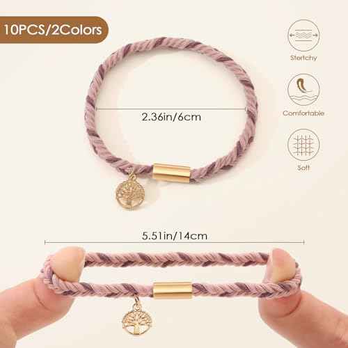 10 PCS Boho Hair Ties - No-Damage, Stretch Bracelets for Thick & Thin Hair, 5 Styles, Pink