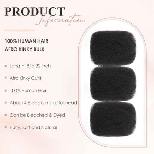 Teresa Afro Kinkys Bulk Human Hair For Twists, Afro Kinky-Curly Human Hair Bulk For Dreadlocks Extensions,Bulk Human Braiding Hair Natural And Soft (18 Inch, 30g/Pack)