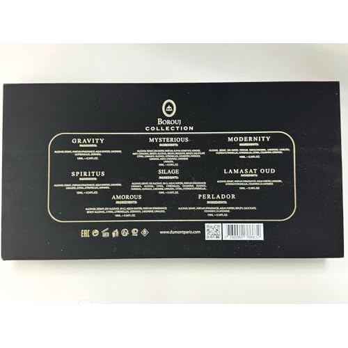 Dumont Borouj 8 Piece Discover Set For Women and Men (Perladore+Spiritus+ Mysterious+ Amorous+ Gravity+ Lamasat Oud+ Modernity +Silage) 10 ml each