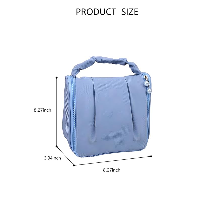 Lusiauh Travel Toiletry Bag with Hanging Hook, Lightweight and Portable Cosmetic Bag for Women, Large Capacity Makeup Bag for travelling Blue