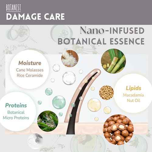 Botanist Sulfate Free Shampoo for Color Treated Hair, Organic Shampoo for Women & Men with Collagen, Ceramide, Keratin & Jojoba Seed Oil from Japan, Freesia & Cassis, DAMAGE CARE15.5 Fl Oz, 2EA