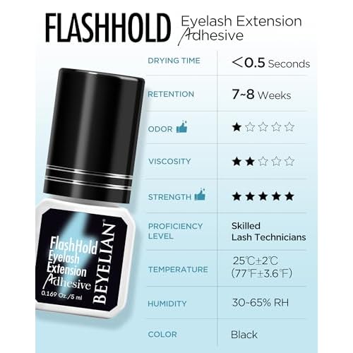 BEYELIAN Sensitive Eyelash Extension Glue 0.17fl.oz/5ml / 0.5Sec Drying Time/Retention ? 7-8 Weeks/Black Adhesive/Hypoallergenic Formaldehyde-Free Lash Extension Glue for Professional Use Only