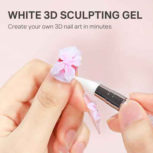 MIZHSE White 3D Gel Nail Art 30g Sculpting Gel Non-Sticky Molding Gels Solid U V LED Soak Off Gels Polish with 3D Flower Charm Nail Molds for Nails and Silicone Pen for Nail Design