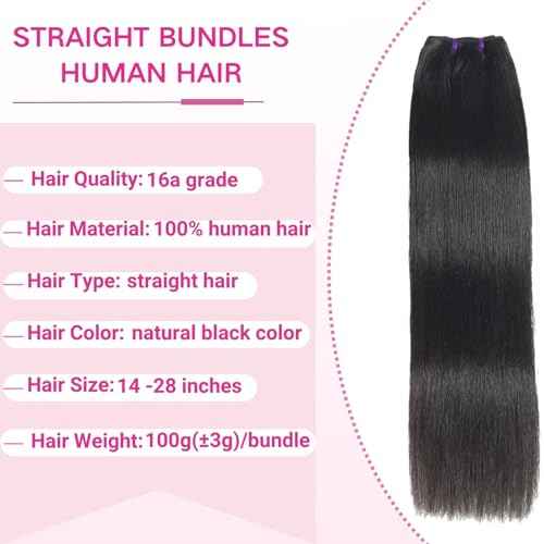 Beauty Queen Brazilian Human Hair Bundles Straight (18 18 18 Inch) 16A Grade 100% Unprocessed Virgin Weave 3 Bundles Straight Thick Remy Hair Extensions for Women Natural Color
