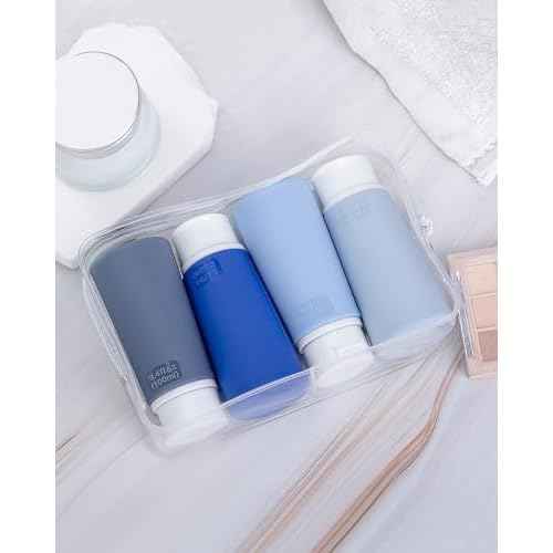 Valourgo Travel Bottles for Toiletries, Tsa Approved 3.4oz Portable Travel Bottles, BPA Free Leak Proof Travel Tubes Refillable Travel Accessories, Travel Accessories with Clear Toiletry Bag, Blue