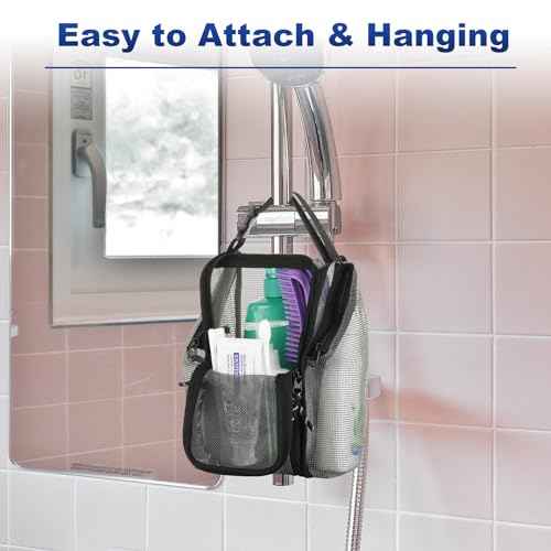 Cosmos Mesh Shower Caddy Toiletry Organizer Hanging Shower Tote Bag, Quick Dry Shower Organizer Portable Bath Bag with Durable Zippers & Side Pockets for Travel Gym Swimming Beach & Camp (Gray)
