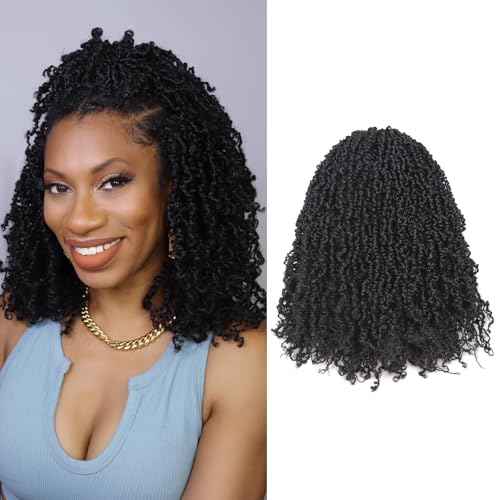 Toyotress Yanky Twist Crochet Hair - 14 Inch 8 Packs (30 Strands/Pcs) Fluffy Spring Mini Twist Short Bob Passion Twist, Natural Black Pre-Looped Crochet Braids Braiding Hair (14 Inch, 1B-8P)