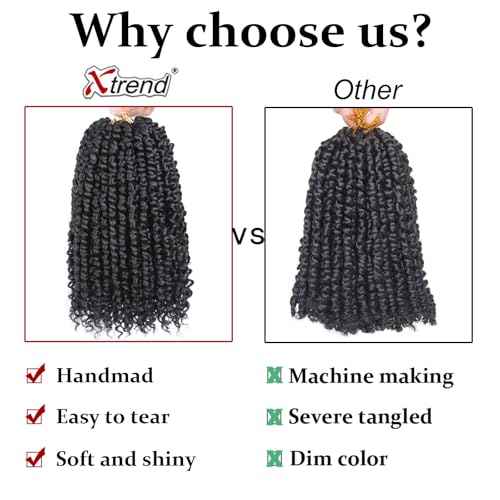 Xtrend 8 Packs Passion Twist Crochet Hair 10 Inch Pre Twisted Natural Black Passion Twist Hair,Pre-looped Crochet Braids Hair For Women Bohemian Synthetic Passion Braiding Hair Extension (8packs, 1B#)
