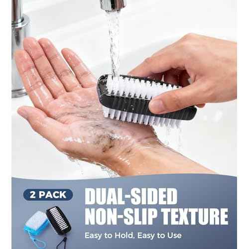 Nail Brush for Cleaning Fingernails, Larbois 2 Pack Two-Sided Extra-Wide Fingernail Brush for Cleaning Stiff Bristles Nail Scrubber Brush Mechanic Hand Scrub Brush with Hanging Rope