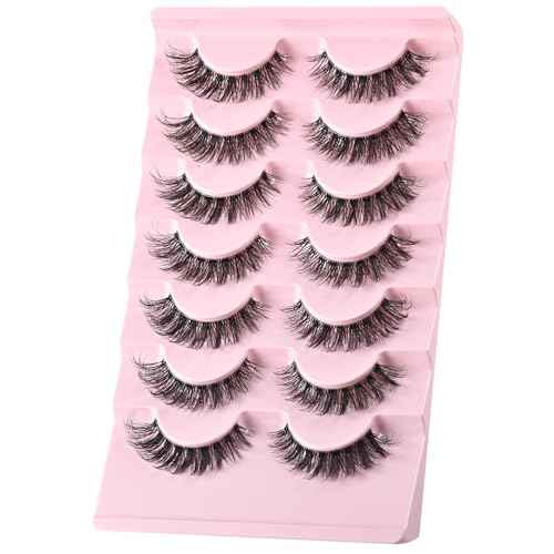 FARRED Cat Eye Lashes Natural Eyelashes Short Wispy Lash Strips Volume False Eyelash Cateye Medium Length Fake Lashes Natural Looking Hybrid Clusters Full Strip Lashes (A1 | 8-14MM)