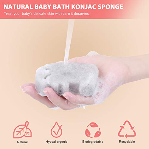 KECUCO Konjac Baby Sponge for Bathing, Kids Bath Sponges for Infants, Toddler Bath Time, Cute Shapes and Safe Plant-Based Konjac Baby Bath Accessories, 5pcs