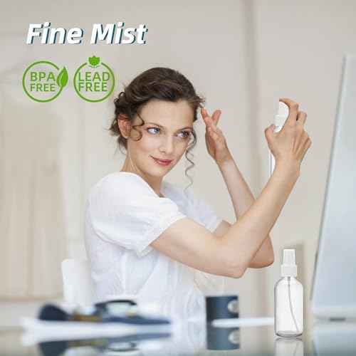 Clear Glass Spray Bottles 4 oz, Small Empty Spray Bottles for Essential Oils, Fine Mist for Face, Hair, Plants, Travel, Perfumes, Cleaning Solutions - 4 Pack
