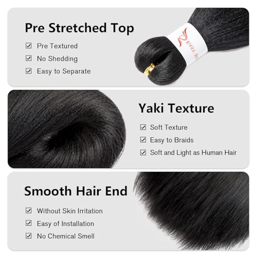 Pre Stretched Braiding Hair 20 Inch 8 Packs Long Black Braiding Hair Pre Stretched Professional Prestretched Braiding Hair Extensions Synthetic Crochet Twist Braids (1B, 20 Inch (pack of 8))