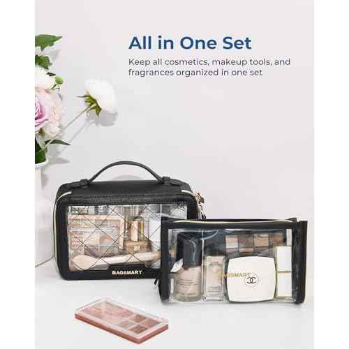 BAGSMART Clear Makeup Bag Set, TSA Approved Toiletry Bag, Clear Travel Bags for toiletries, Cosmetic Bags with Zipper, Makeup Organizer Bags Fit Carry-on Travel Essentials, Nude Pink
