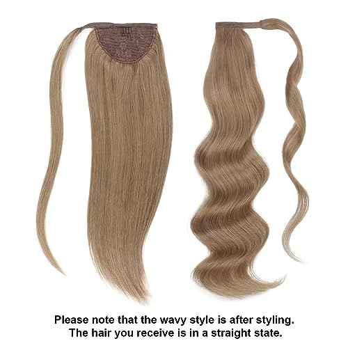ABH AMAZINGBEAUTY HAIR Ponytail Hair Extensions Remy Human Hair for Women Ponytail Extensions Wrap in Pony Tail 100 Gram Ash Brown 8 Color 20 Inch