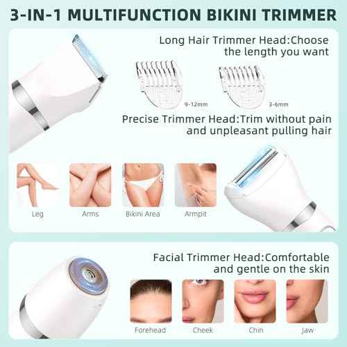 Bikini Trimmer for Women,3-in-1 Electric Shaver for Women,Rechargeable Painless Pubic&Facial Razor for Sensitive Skin,Lip,Arms,Legs with LED Display (Gradient Green)