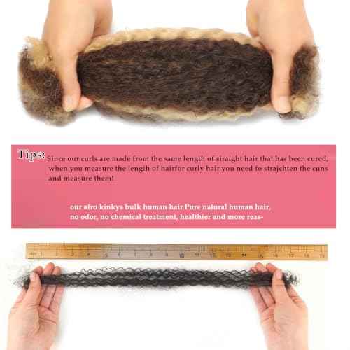 Afro Kinkys Bulk Human Hair For Braiding 427 Highlight Afro Kinky-Curly Human Hair Bulk For Mini Twist 20 Inch 100g/pack Bulk Human Braiding Hair For Micro Locs Extensions