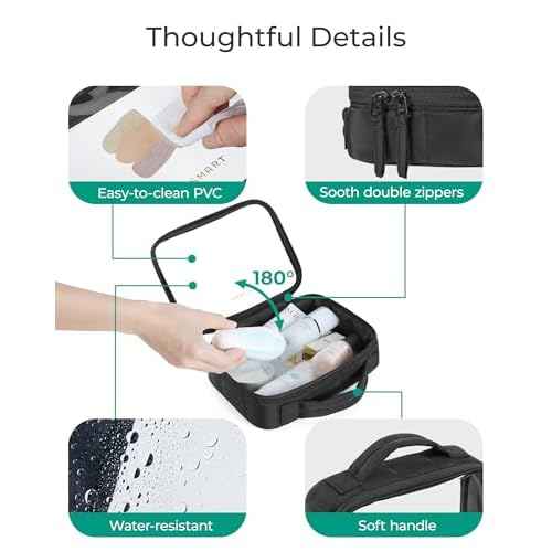 BAGSMART Clear TSA-Approved Toiletry Bag, Large Opening Quart Sized Makeup Bag with Handle, Double Zipper, Clear Cosmetic Organizer for Women