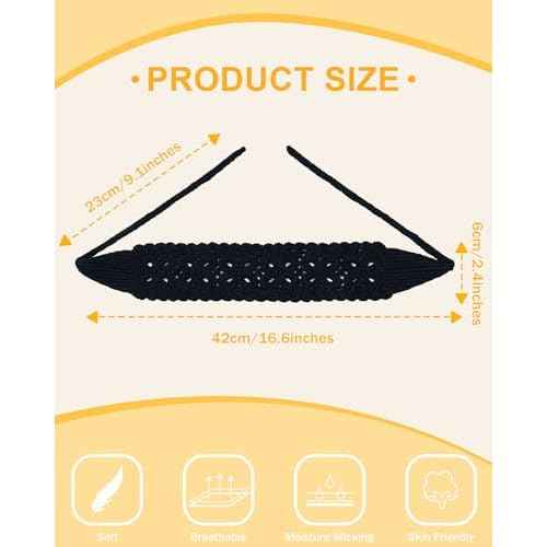 HAIMEIKANG Hippie Hair Bandana Headbands for Women Boho Headband Knit Hair Bands Floral Head Wrap for Women and Girls(Black+Beige+Coffee)