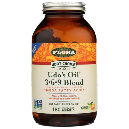 Flora Udo's Oil 3-6-9 Blend - Contains Organic Coconut, Flax Seed Oil & More - 180 Vegetarian Softgels