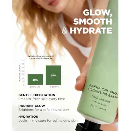 EITHER& PAPHA One Shot Cleansing Balm, Korean 2-in-1 Melting Makeup Remover & Gentle Oil-to-Milk Cleanser with Papaya Enzyme & PHA, Hydrating & Smoothing (2.70 fl. oz.)