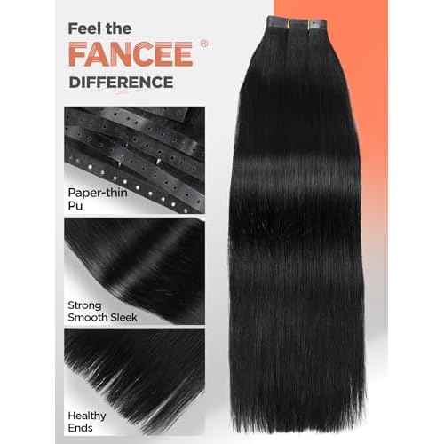 OVO Hair Extensions Remy Human Hair PU Holes Wefts with Micro Beads 100% Human Hair Volume Upgrade Seamless Invisible Extension with Tools Cut to Fit Weft No Tape Reusable (Black 18 Inch 100g)