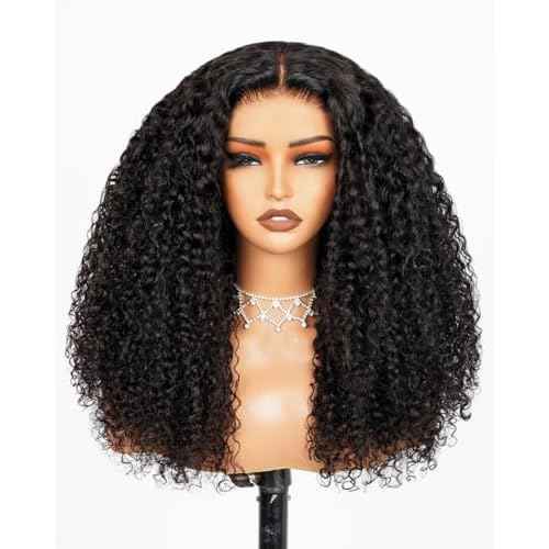 Arabella 5x6 Glueless Wigs Human Hair Kinky Curly Lace Front Wigs Human Hair Pre Plucked Pre Cut 230% Density Wear and Go Curly Wig No Glue Natural Color 16inch