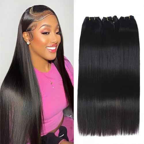 12A Human Hair Bundles 16 18 20 Inch 3 pcs Straight Bundles Human Hair 100% Unprocessed Brazilian Remy Virgin Hair Extensions Raw Quick Weave Sew In Glossy Billion Hair Bundles Natural Black