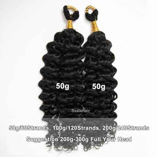 Spanish Curly Feather Crochet Boho Hair For Braiding Pre-Separated Water Wave Human Hair Long Cord Pre-Looped Reusable Feather Crochet Hair Extensions 16Inch 50g 60Strands