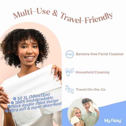 Disposable Face Towels XL for Skin Care & Makeup Removal ? 100% Biodegradable Towelette, Face Wash Cloth, Disposable Face Towel for Skincare, Facial Towels, Dry Wipe, Hypoallergenic -50 Count