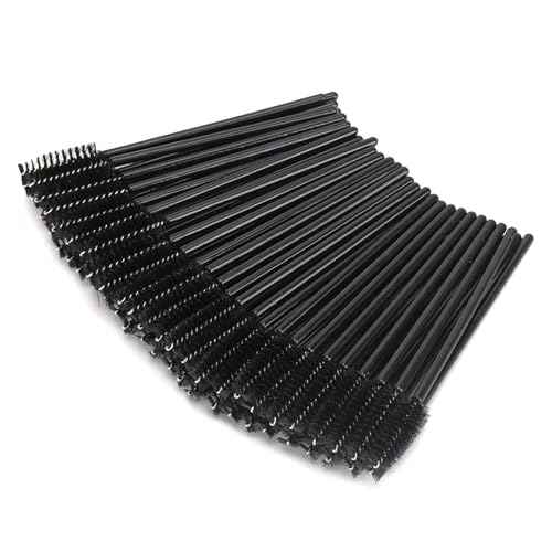 Tbestmax 50 Pcs Disposable Mascara Wands, Eyebrow Spoolies Brush for Eyelash Extensions, Eye Lash and Makeup Brush - Black