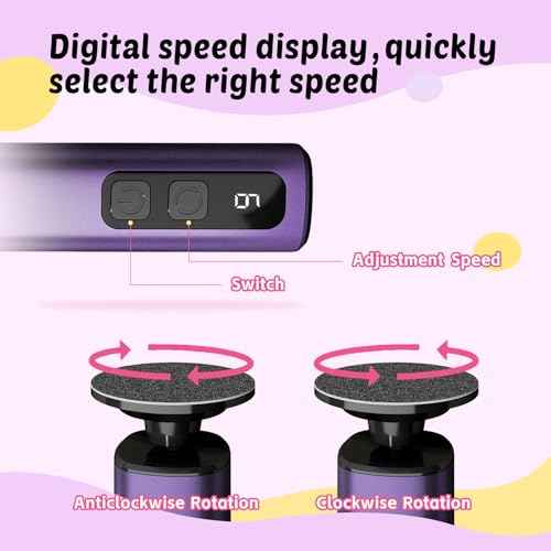 Electric Foot Callus Remover - 9-Speed with Glass Crystal Grinding Disc & Storage Box, 80/120 Grit Sandpapers (20pcs), 10 Nail Heads, Type-C Fast Charge for Dead Skin