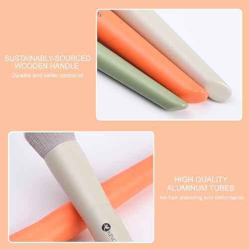 KINGMAS 3Pcs Foundation Brush Contour Concealer Brush Set, Under Eye & Blusher Brush Face Kabuki Makeup Brushes