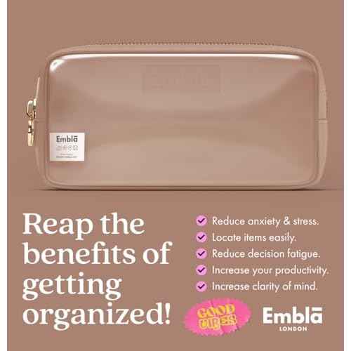 Embla Clear Cosmetic Bag Makeup Case, Clear Zipper Make Up Pouch and Toiletry Travel Tote, Cute Skincare Pouches for Women Girls, Preppy Purse Cosmetic Organizer, Small Makeup Bags, Mocha Mousse