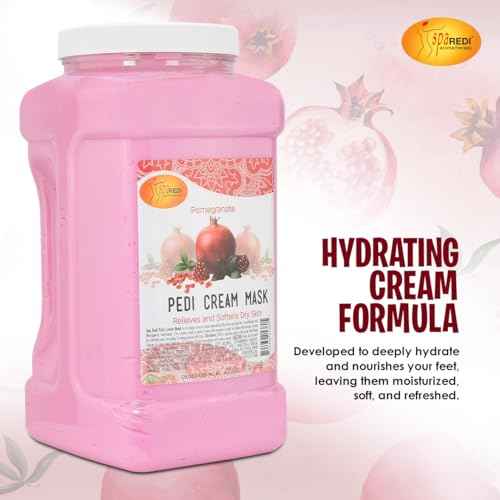 SPA REDI - Body and Foot Cream Mask, Pomegranate, 128 Oz - Pedicure Massage for Tired Feet and Body, Hydrating, Fresh Skin - Infused with Hyaluronic Acid, Amino Acids, Panthenol, Comfrey Extract