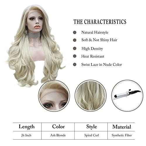 IMSTYLE Blonde Lace Front Wig Long Wave Synthetic Hair Wigs for Women Natural Hairline Blonde Heat Safe Hair 26 Inch Cosplay Wig