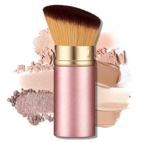 Retractable Kabuki Makeup Brush - All-in-One Travel Foundation, Powder, Blush, Liquid & Cream Face Brush | Portable & Easy to Use for Women & Beginners (Rose Gold)